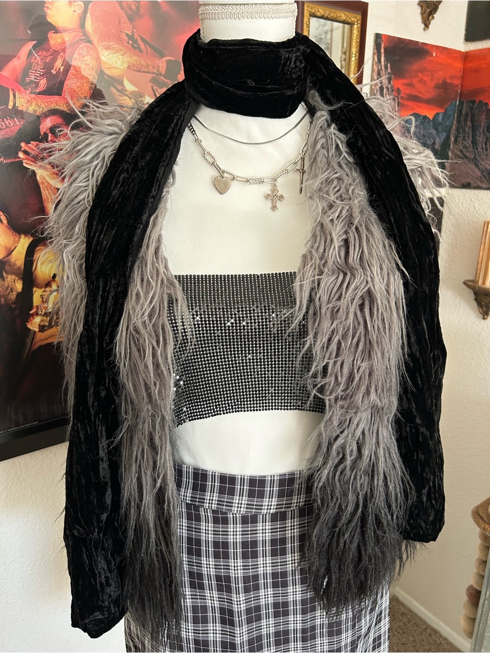 Whimsigoth Black Velvet Scarf Womens Long Skinny Gothic Romantic Vampy Rectangle